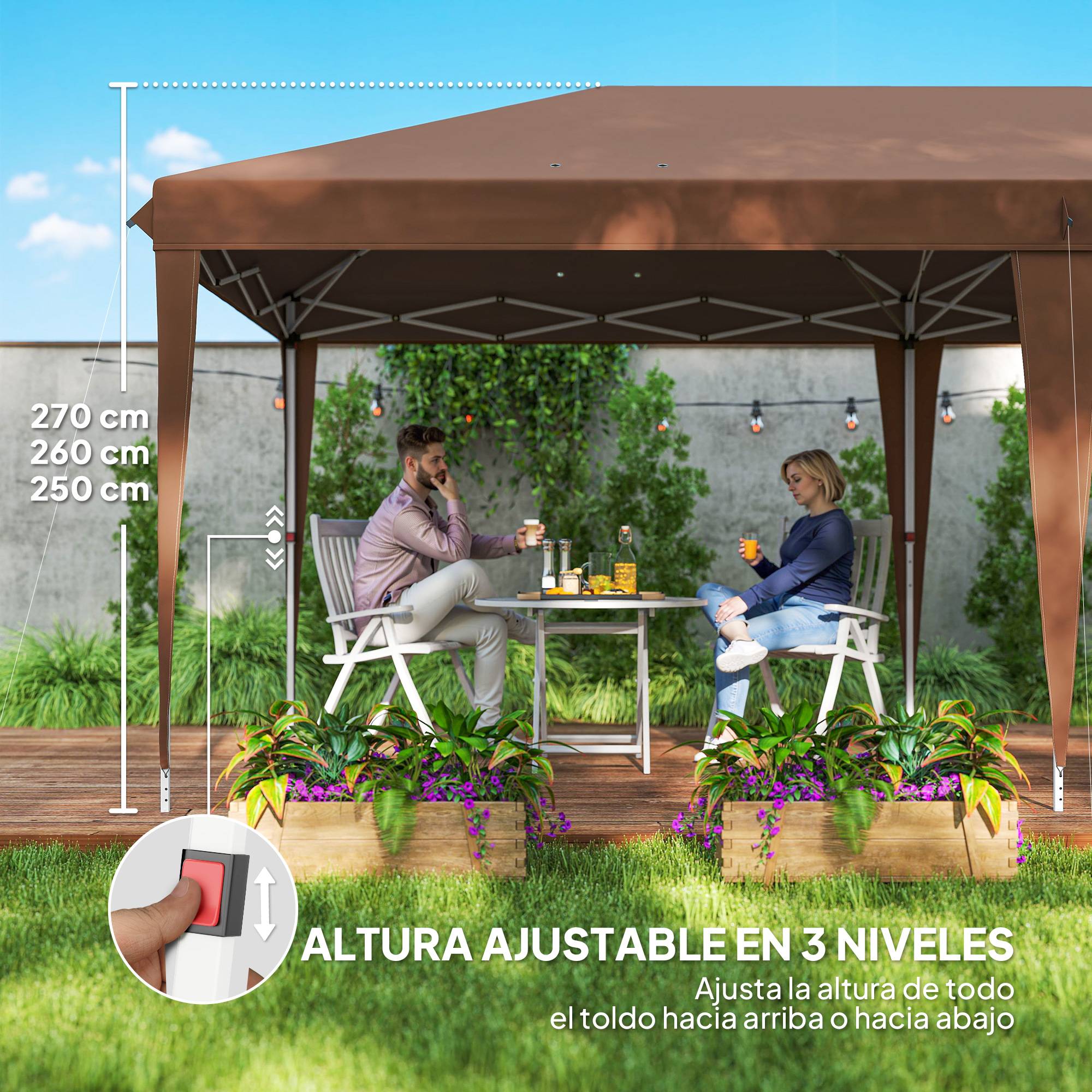 ComfortXL - Tonnelle pliante acier et toile Oxford pour marchés hauteur réglable 6 x 3 m marron - ComfortXL Outdoor Living - Image 7