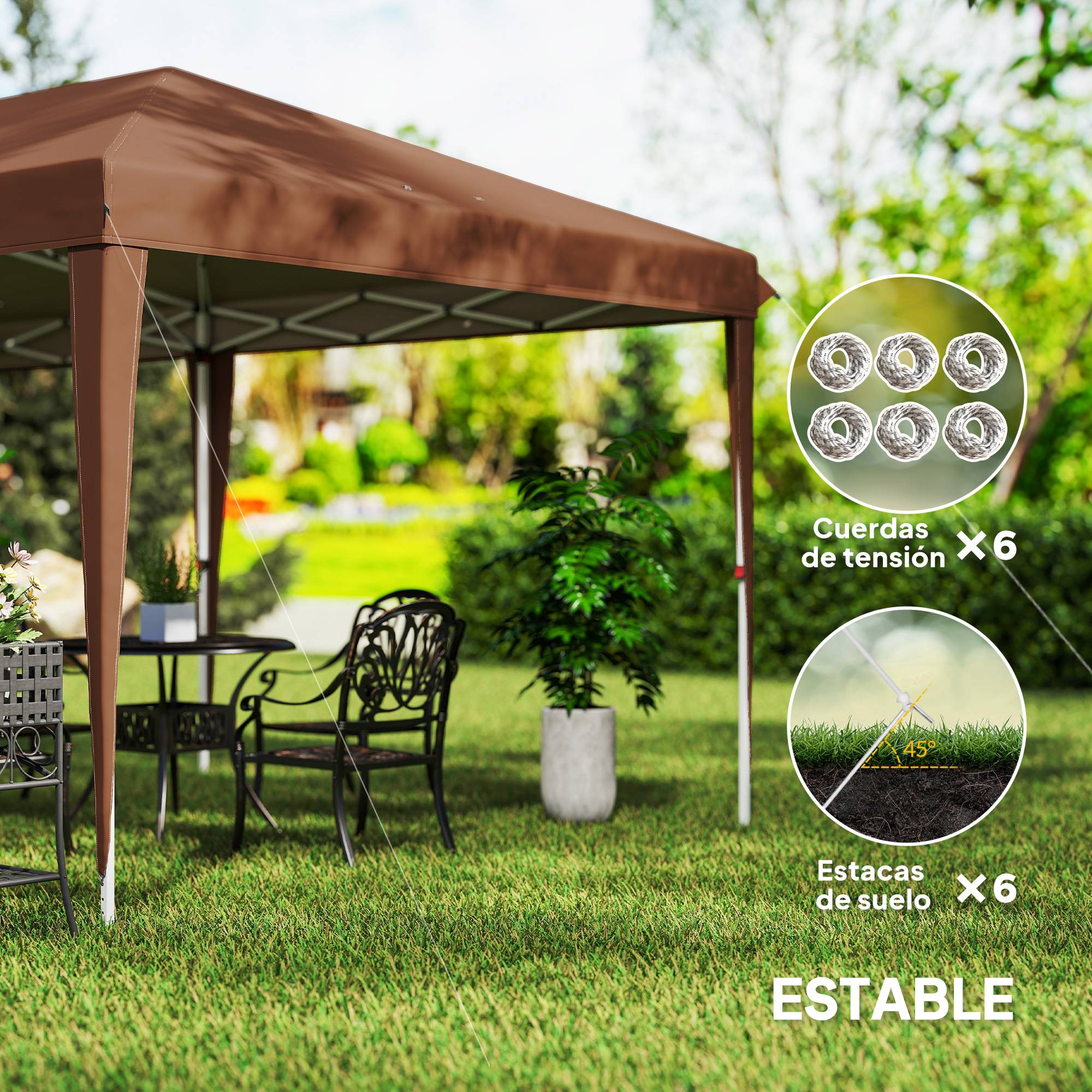 ComfortXL - Tonnelle pliante acier et toile Oxford pour marchés hauteur réglable 6 x 3 m marron - ComfortXL Outdoor Living - Image 9