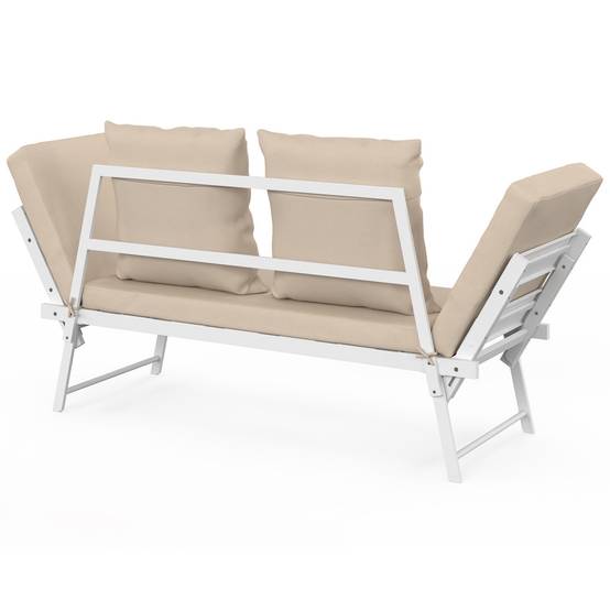 Canapé de jardin, banquette convertible NOLA 2/3 places avec accoudoirs inclinables métal blanc et coussins beige - Image 7