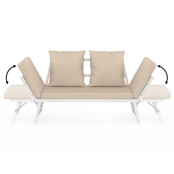 Canapé de jardin, banquette convertible NOLA 2/3 places avec accoudoirs inclinables métal blanc et coussins beige - Image 6