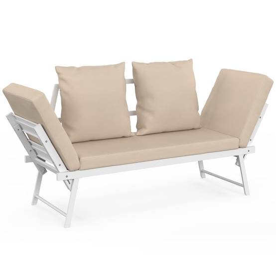 Canapé de jardin, banquette convertible NOLA 2/3 places avec accoudoirs inclinables métal blanc et coussins beige - Image 2