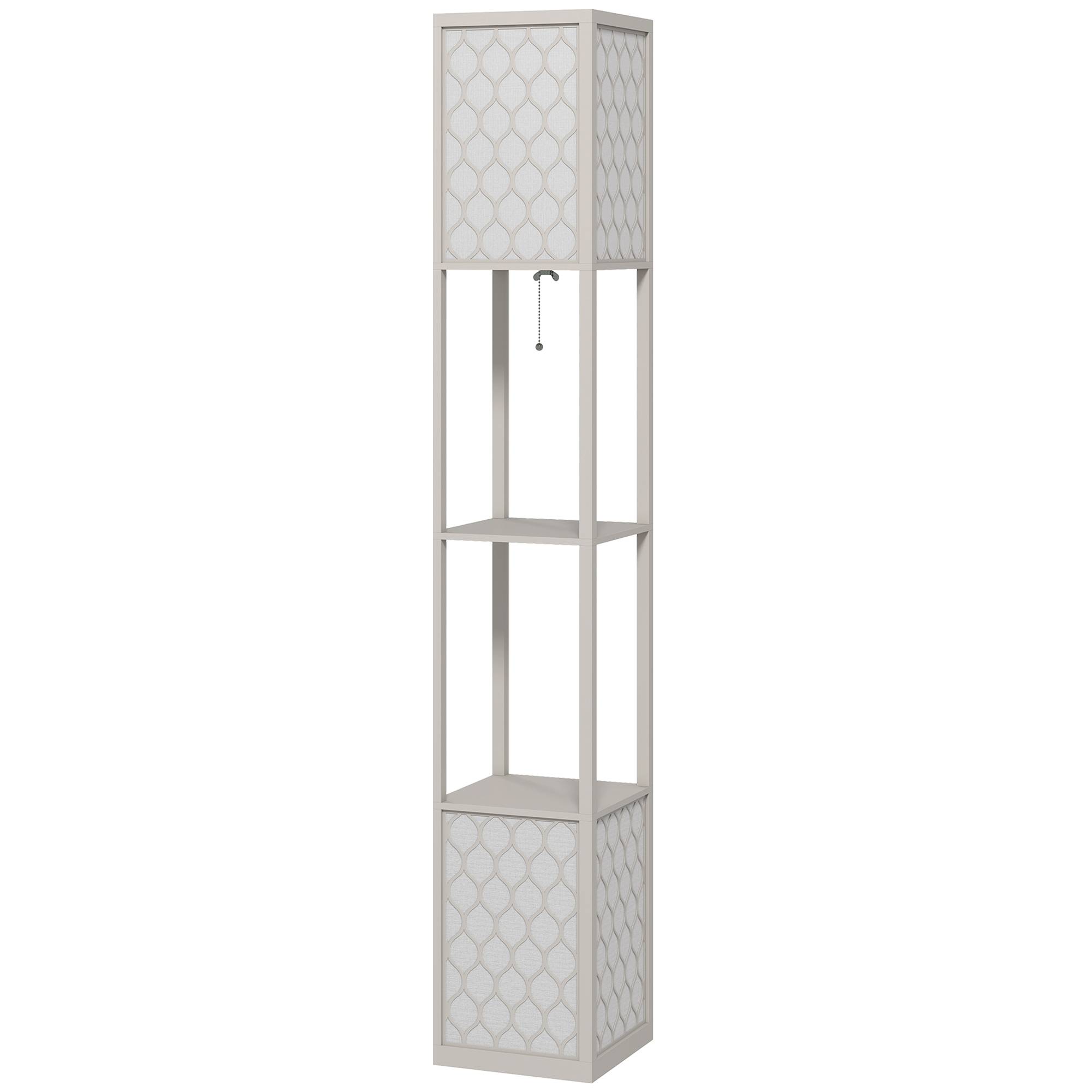Lampadaire au design moderne, 2 étagères, interrupteur à chaînette, 26 cm x 26 cm x 156 cm, noir et blanc - Image 2