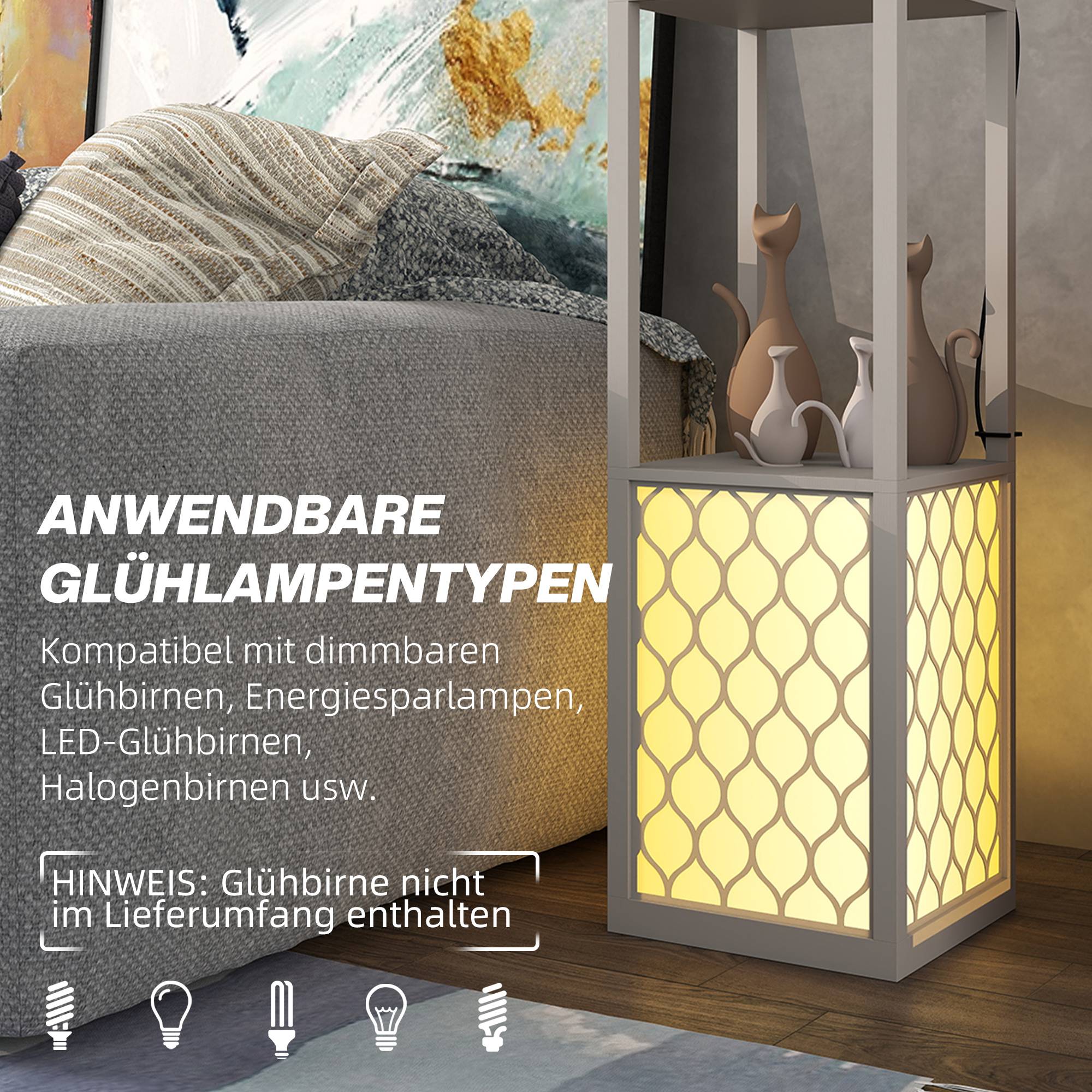Lampadaire au design moderne, 2 étagères, interrupteur à chaînette, 26 cm x 26 cm x 156 cm, noir et blanc - Image 9