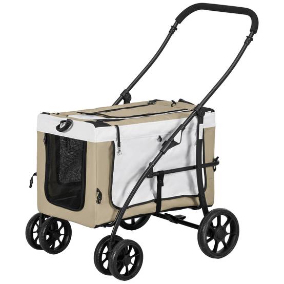 Poussette pliable pour chien avec wagon détachable, 4 portes zippées, 2 sangles de sécurité et coussin, kaki - Image 2