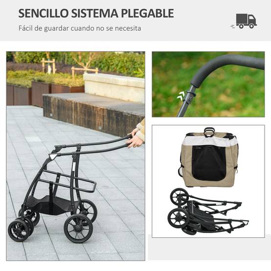 Poussette pliable pour chien avec wagon détachable, 4 portes zippées, 2 sangles de sécurité et coussin, kaki - Image 9