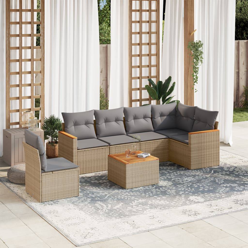 Salon de Jardin Beige Mélangé 6 Places, Ensemble Modulable en Poly Rotin avec Coussins Gris – ComfortXL Outdoor Living