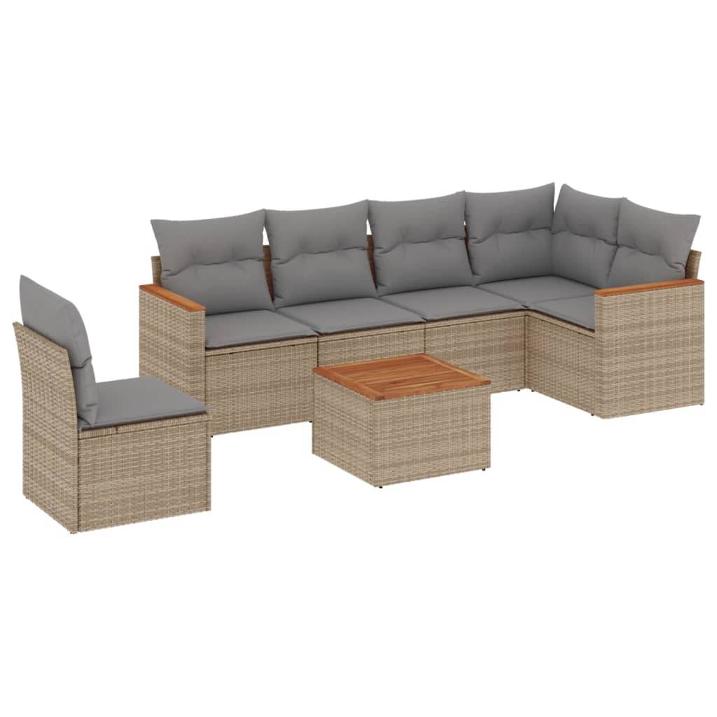 Salon de Jardin Beige Mélangé 6 Places, Ensemble Modulable en Poly Rotin avec Coussins Gris – ComfortXL Outdoor Living - Image 2