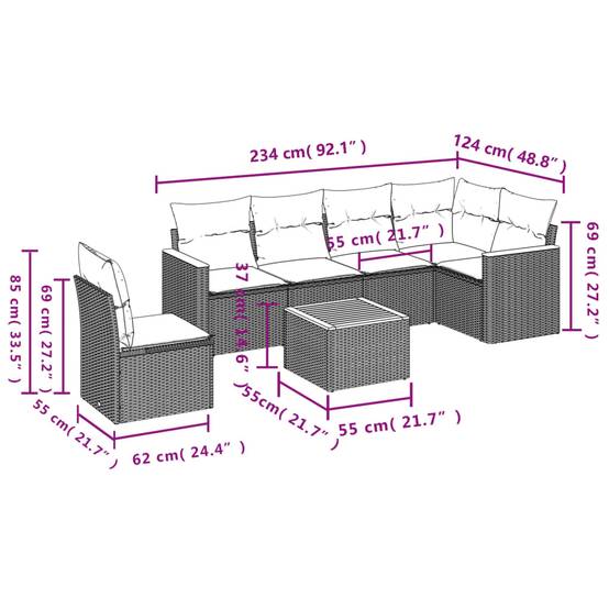 Salon de Jardin Beige Mélangé 6 Places, Ensemble Modulable en Poly Rotin avec Coussins Gris – ComfortXL Outdoor Living - Image 8