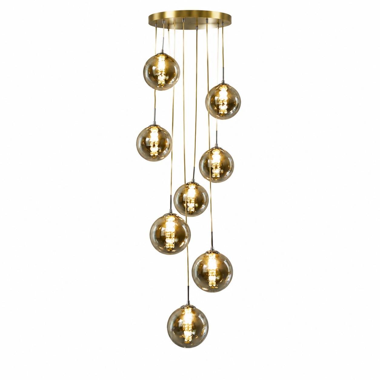 Suspension Lampe Réglable Hauteur Sphères Verre Fumé Moderne - Image 1