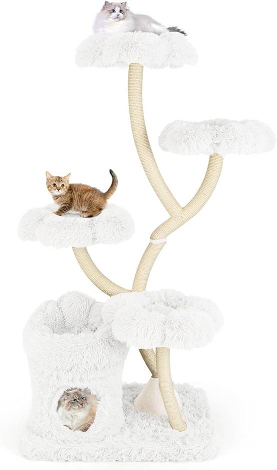 Arbre à Chat XXL 165 cm, Poteaux à Griffer en Sisal, 5 Plateformes, Arbre a Chat Maine Coon, Tubes de Support en Métal, 76x59×165 cm (Blanc) - Image 1