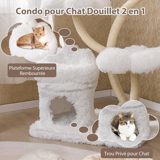 Arbre à Chat XXL 165 cm, Poteaux à Griffer en Sisal, 5 Plateformes, Arbre a Chat Maine Coon, Tubes de Support en Métal, 76x59×165 cm (Blanc) - Image 6