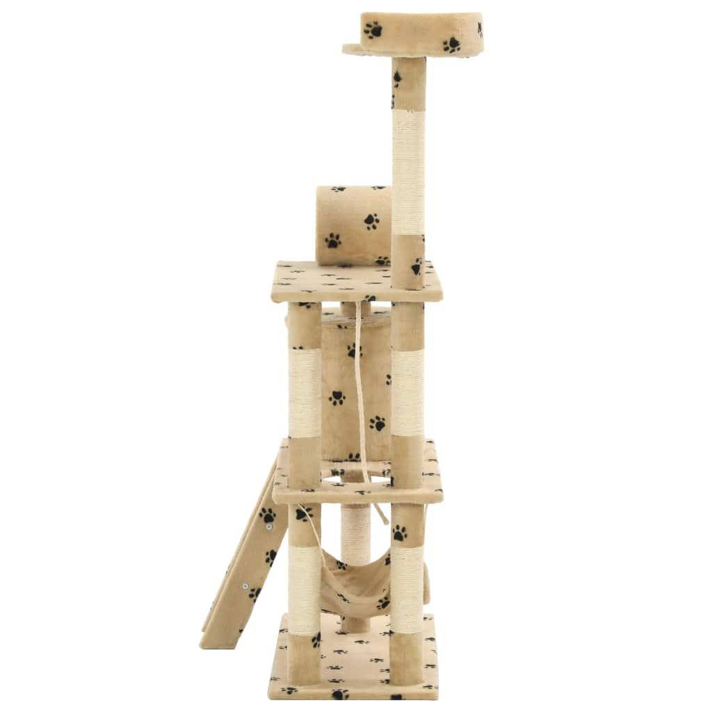 Helloshop26 - Arbre à chat griffoir grattoir niche jouet animaux peluché en sisal 140cm beige motif de pattes - Imagen 5