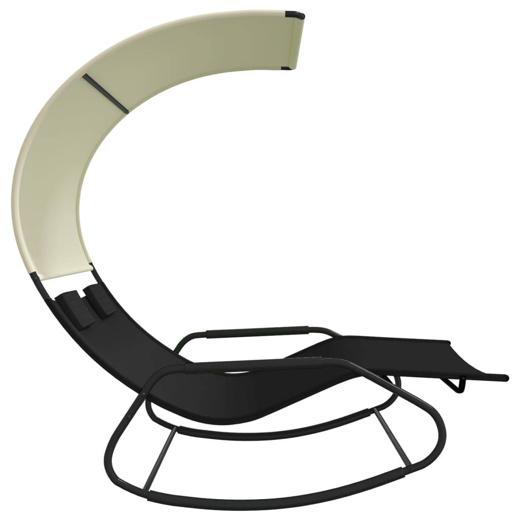 Helloshop26 - Transat chaise longue bain de soleil lit de jardin terrasse meuble d'extérieur double à bascule avec auvent noir et crème - Imagen 3