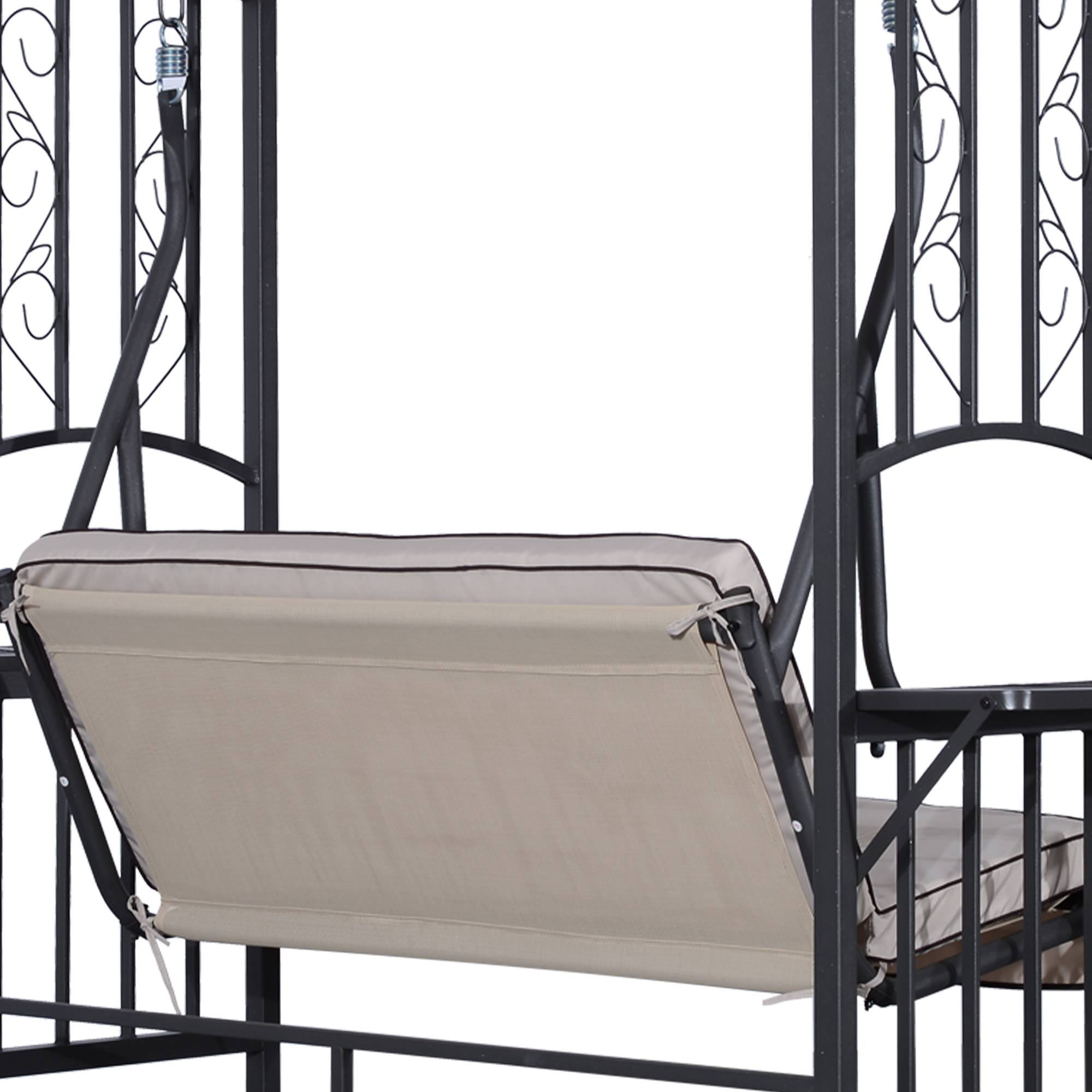 Outsunny - Balancelle de jardin 2 places style colonial grand confort matelas + tablettes supports métal époxy gris foncé polyester gris clair - Outsunny - Imagen 9
