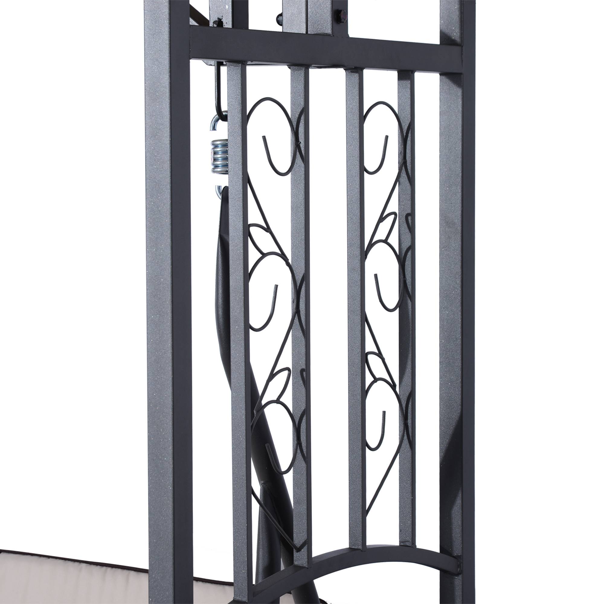 Outsunny - Balancelle de jardin 2 places style colonial grand confort matelas + tablettes supports métal époxy gris foncé polyester gris clair - Outsunny - Imagen 8