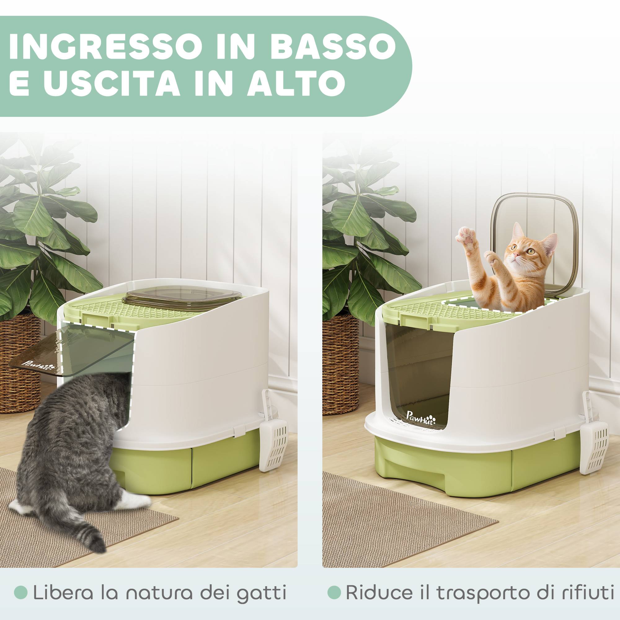 Maison de toilette chat PP fermée tiroir filtre charbon 2 portes 40x52x42cm vert - ComfortXL Outdoor Living - Image 8