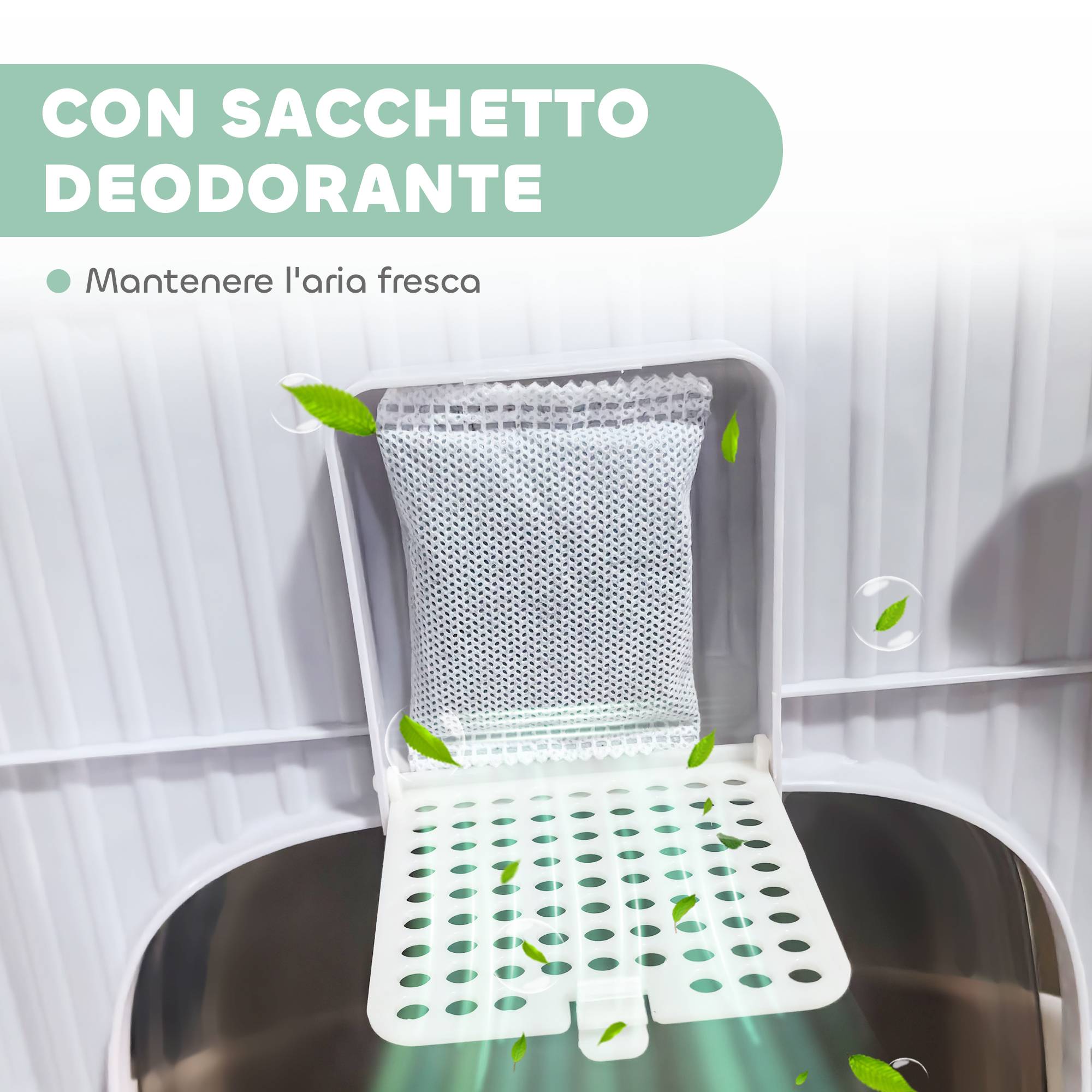 Maison de toilette chat PP fermée tiroir filtre charbon 2 portes 40x52x42cm vert - ComfortXL Outdoor Living - Image 9