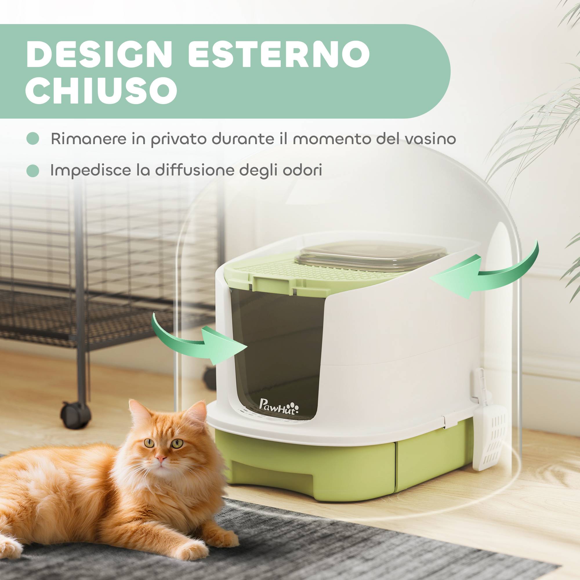 Maison de toilette chat PP fermée tiroir filtre charbon 2 portes 40x52x42cm vert - ComfortXL Outdoor Living - Image 6