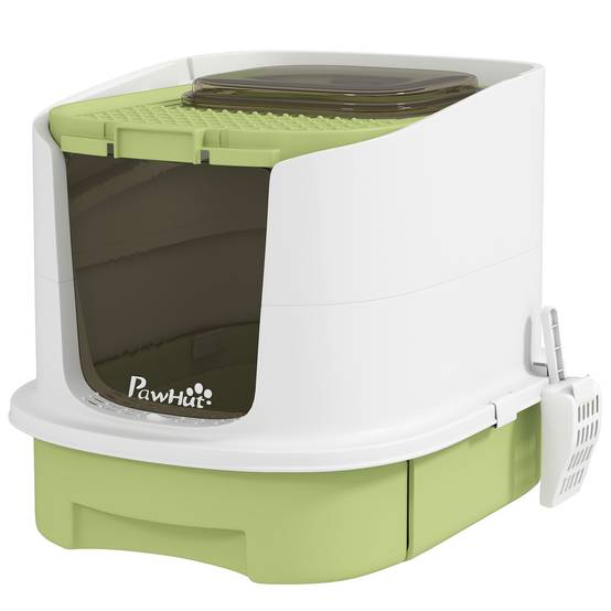 Maison de toilette chat PP fermée tiroir filtre charbon 2 portes 40x52x42cm vert - ComfortXL Outdoor Living - Image 2