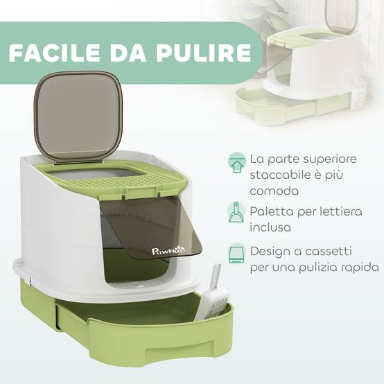 Maison de toilette chat PP fermée tiroir filtre charbon 2 portes 40x52x42cm vert - ComfortXL Outdoor Living - Image 7