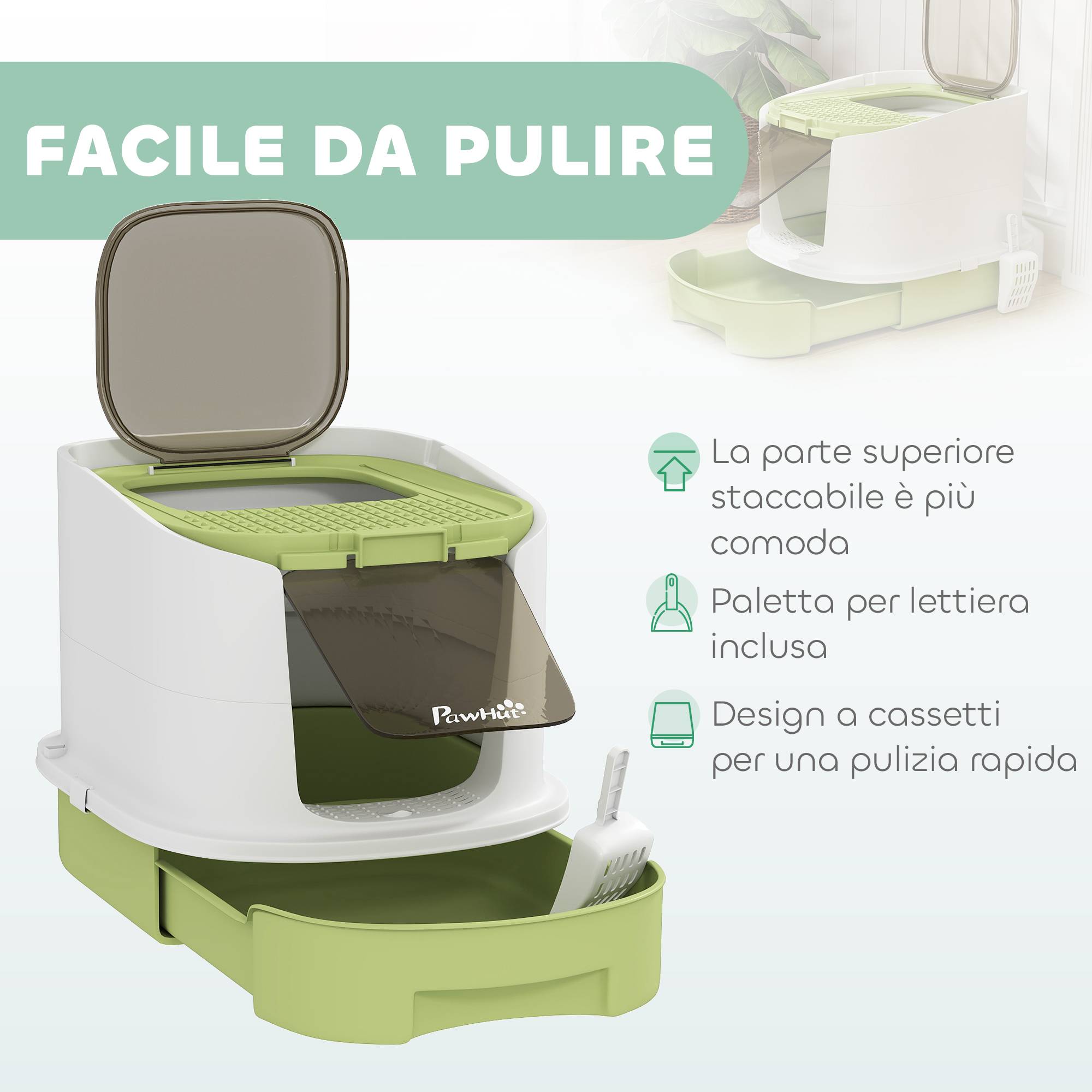 Maison de toilette chat PP fermée tiroir filtre charbon 2 portes 40x52x42cm vert - ComfortXL Outdoor Living - Image 7