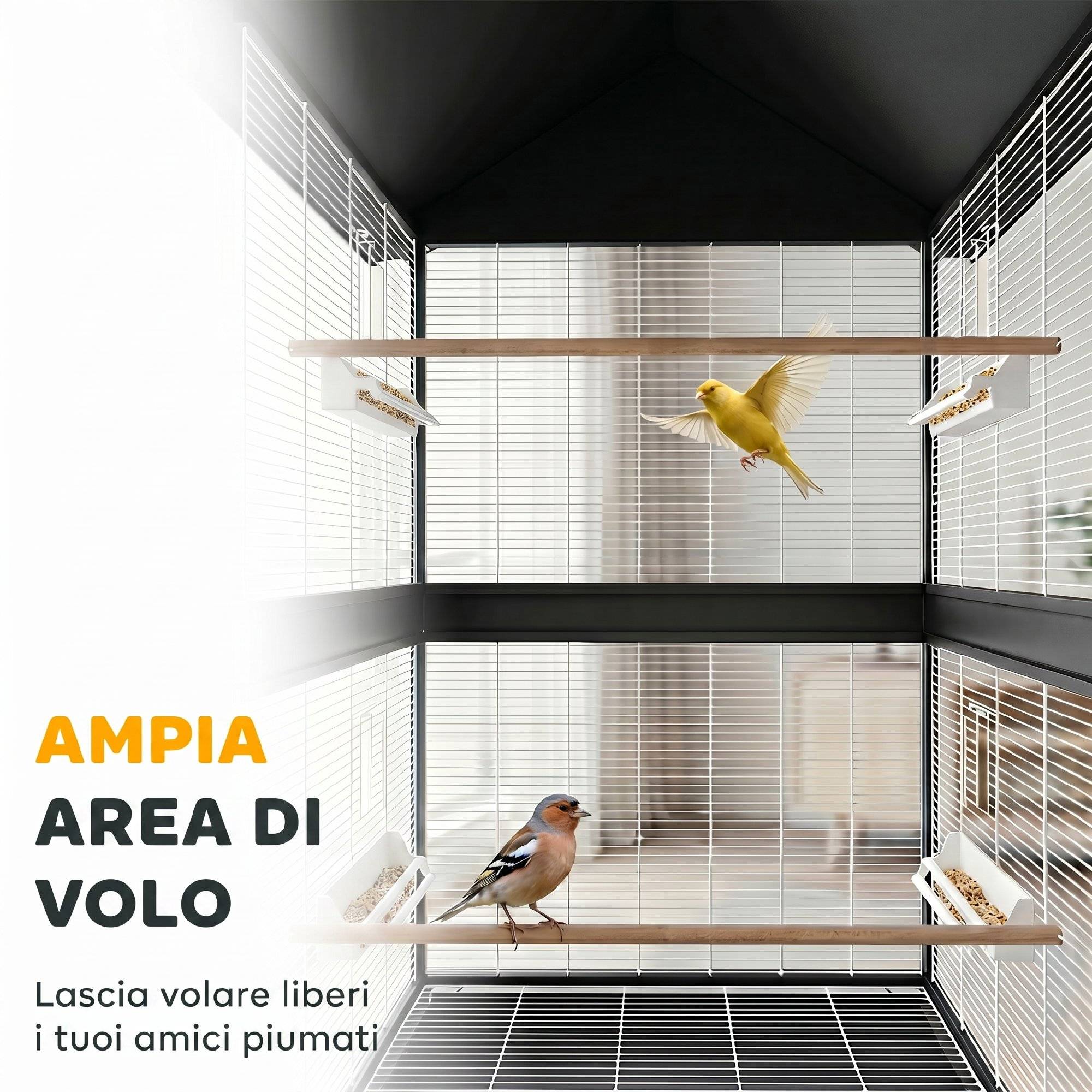 Grande cage à oiseaux avec roues, plateau extractible, perchoirs, toit, pour perroquets et canaris, noir - Image 7