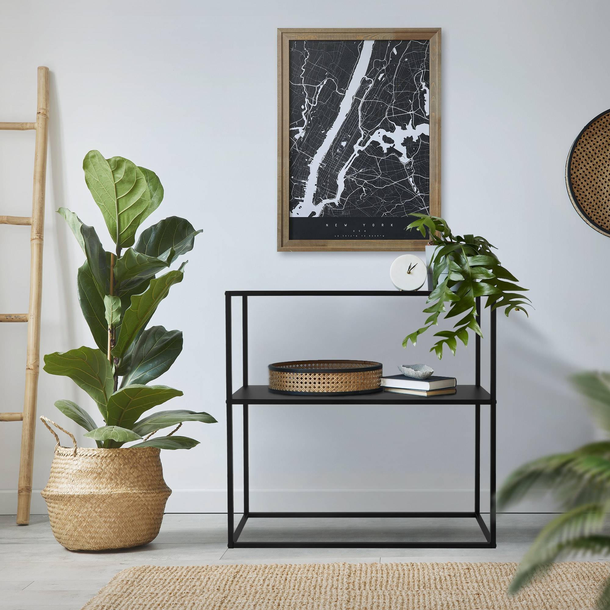 Ml-Design - Étagère à plantes/livres en métal noir porte-plantes avec 2 étagères 80x26x80 cm - Imagen 6