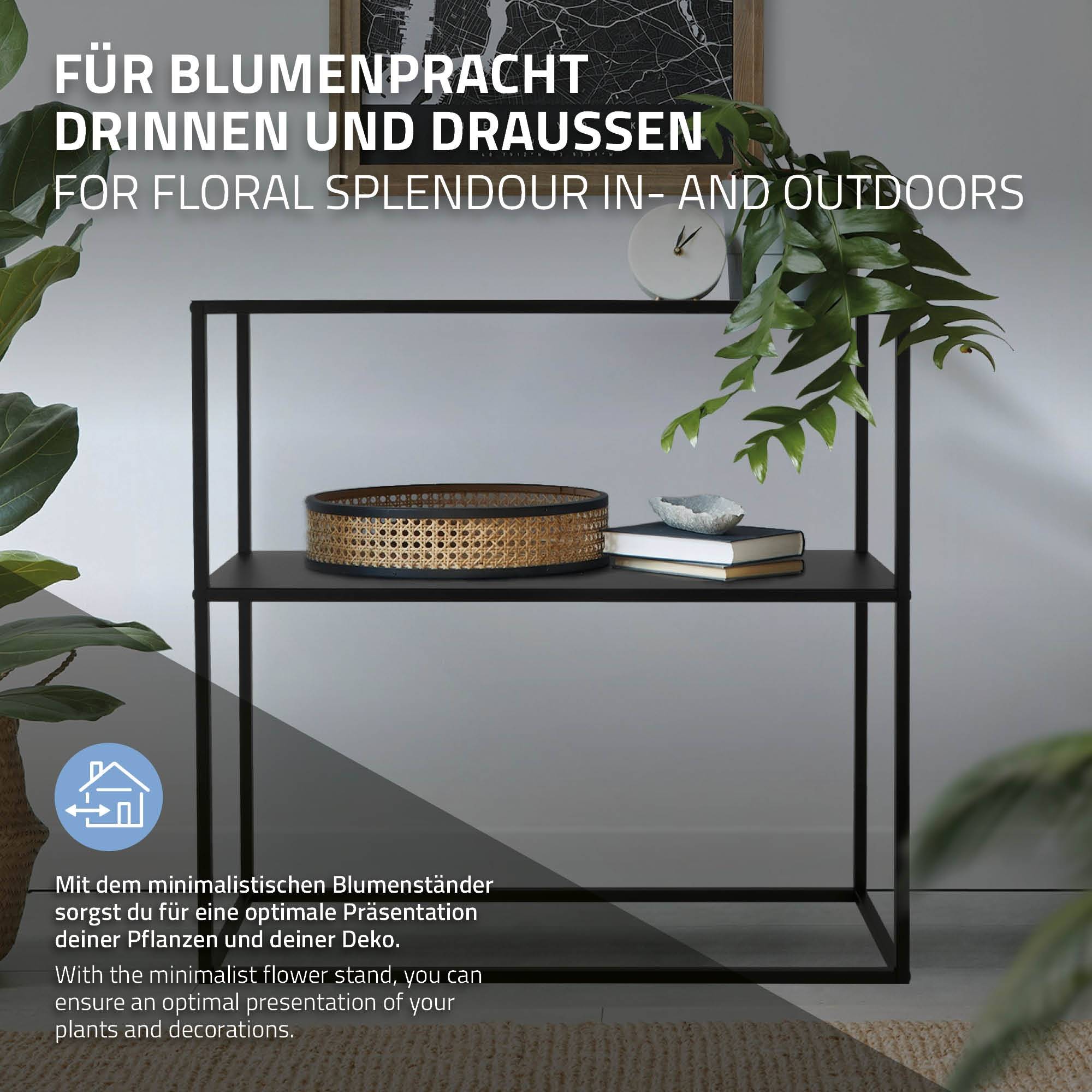 Ml-Design - Étagère à plantes/livres en métal noir porte-plantes avec 2 étagères 80x26x80 cm - Imagen 4