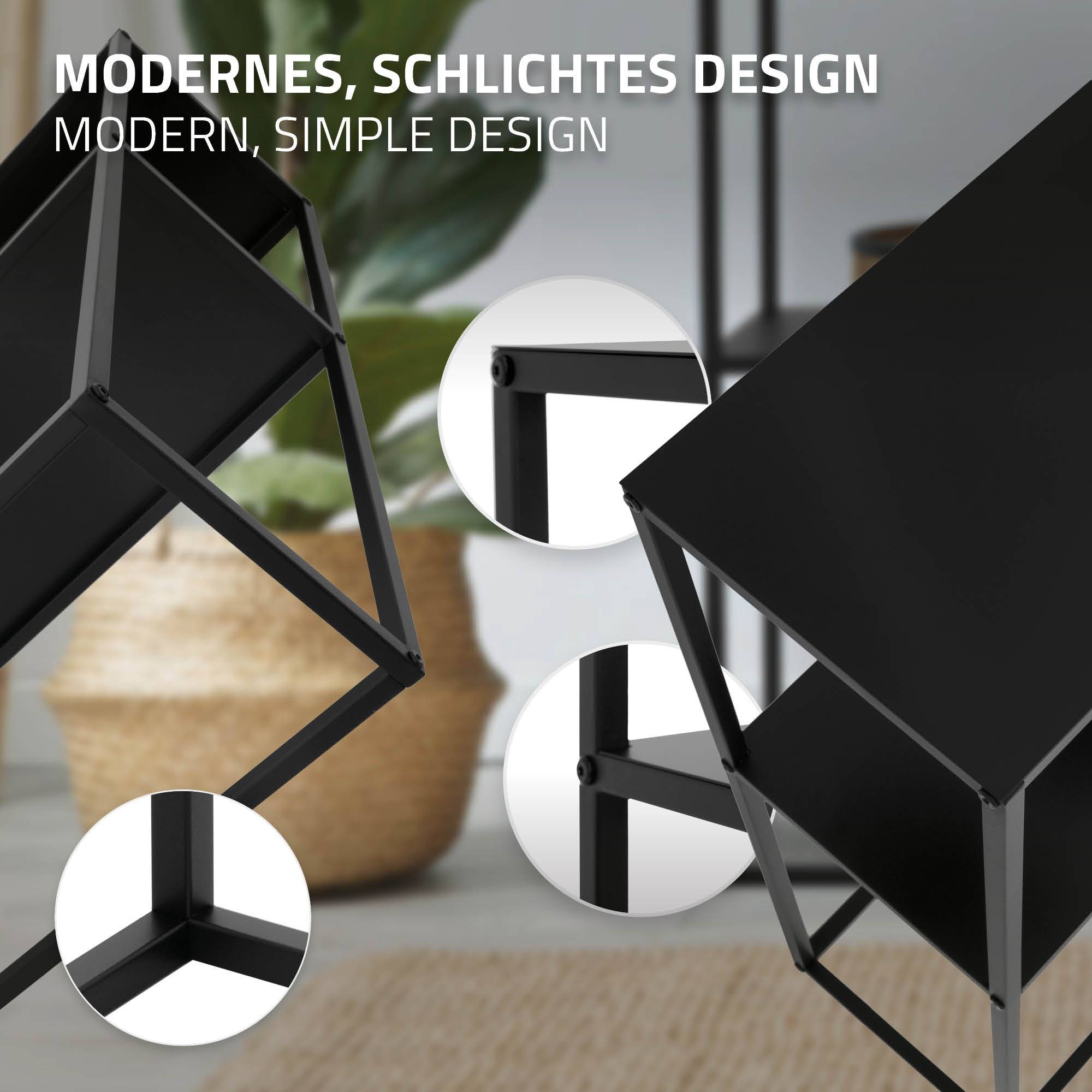 Ml-Design - Étagère à plantes/livres en métal noir porte-plantes avec 2 étagères 80x26x80 cm - Imagen 3