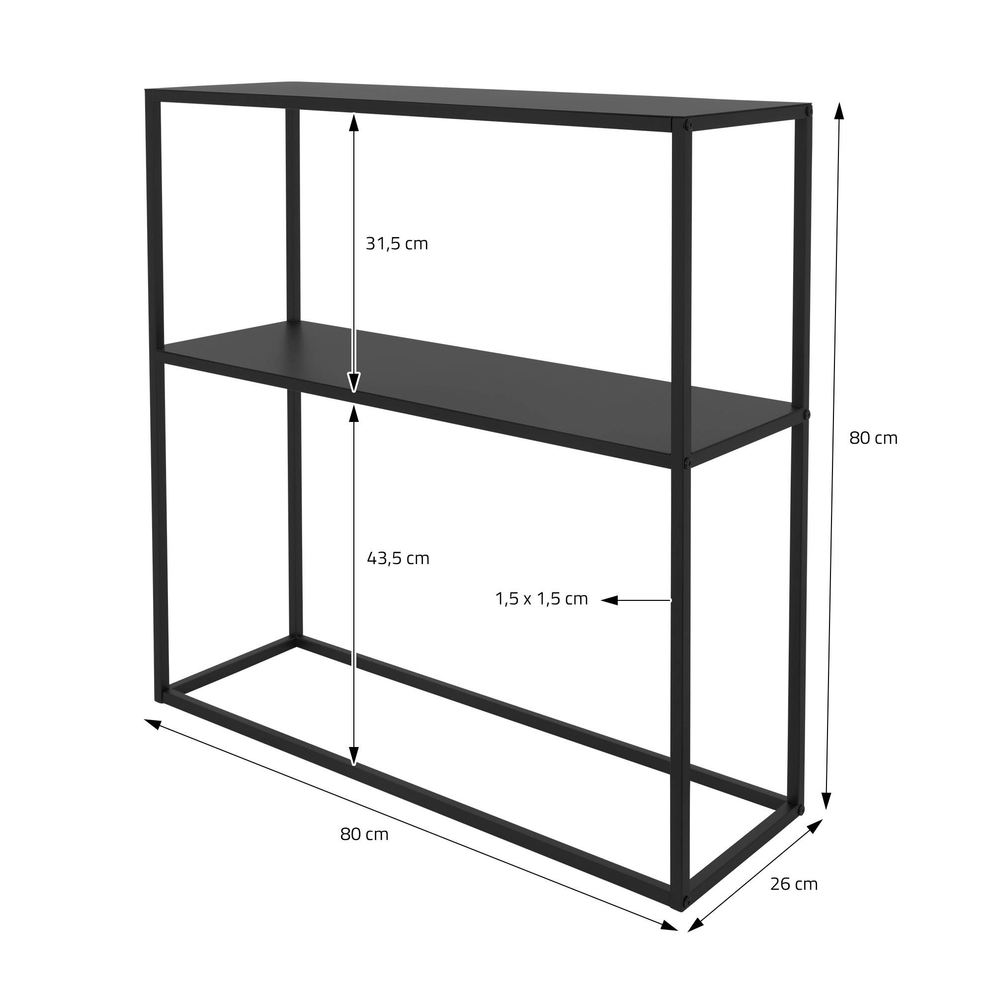 Ml-Design - Étagère à plantes/livres en métal noir porte-plantes avec 2 étagères 80x26x80 cm - Imagen 5