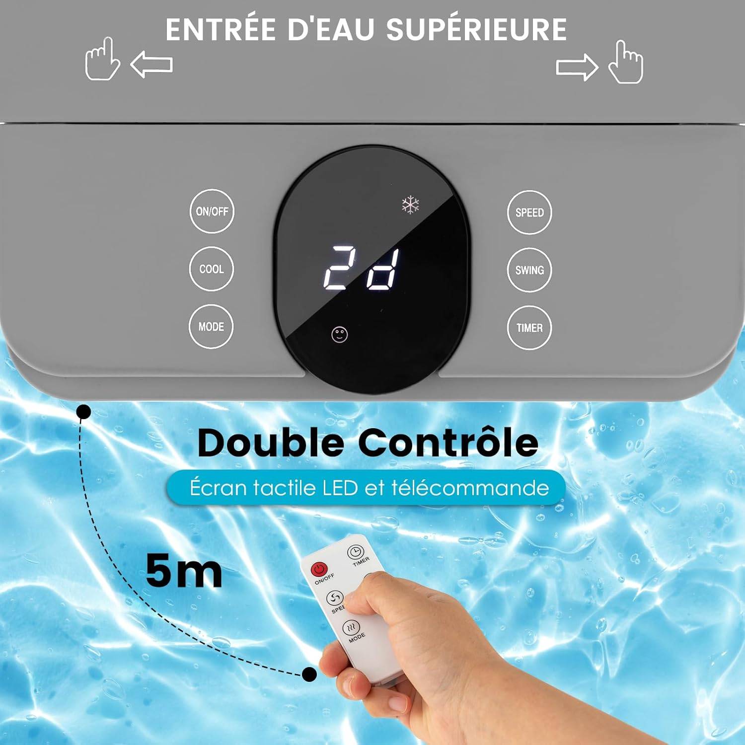Rafraichisseur d'Air Mobile 3 Modes 3 Vitesses de Vent, Refroidisseur d'Air 3 en 1 (Gris) - Image 5