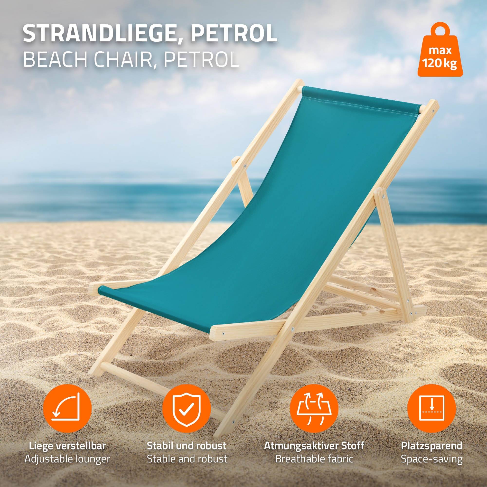 Ecd-Germany - Set 3x Chaise longue de jardin pliable pétrole en bois chiliennes 3 positions de couchage  jusqu'à 120 kg usage intérieur et extérieur balcon terrasse - Imagen 3