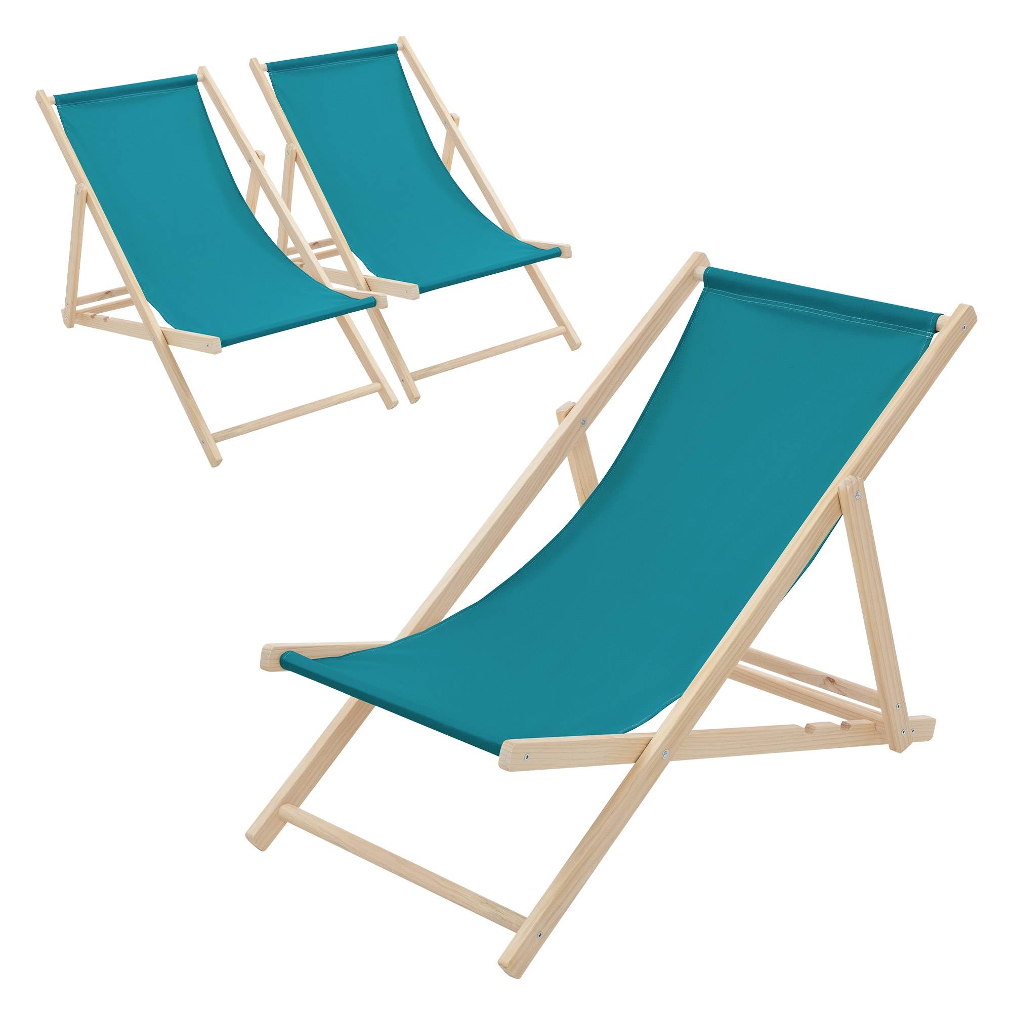 Ecd-Germany - Set 3x Chaise longue de jardin pliable pétrole en bois chiliennes 3 positions de couchage  jusqu'à 120 kg usage intérieur et extérieur balcon terrasse - Imagen 2