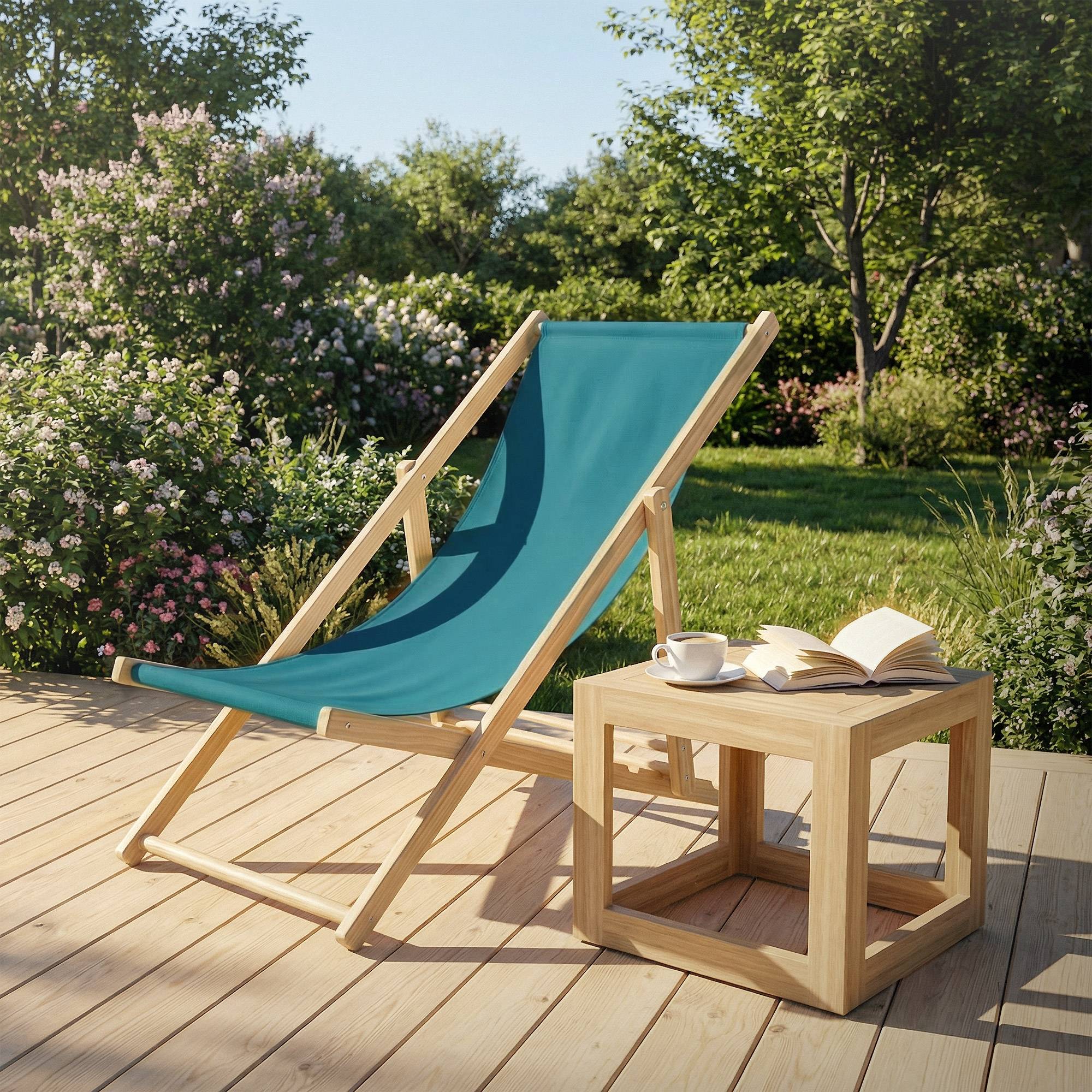Ecd-Germany - Set 3x Chaise longue de jardin pliable pétrole en bois chiliennes 3 positions de couchage  jusqu'à 120 kg usage intérieur et extérieur balcon terrasse - Imagen 10