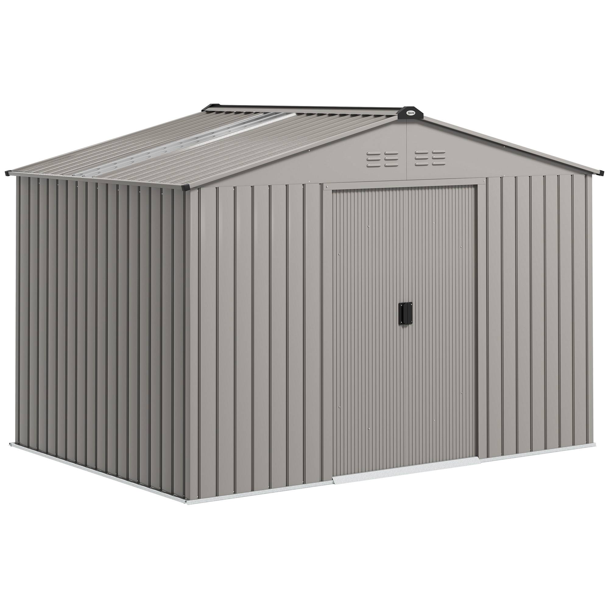 Abri de jardin 4,9 m² (277 x 195 x 192 cm) avec 2 portes coulissantes, toit en pente et 4 fenêtres, gris argenté - Image 1