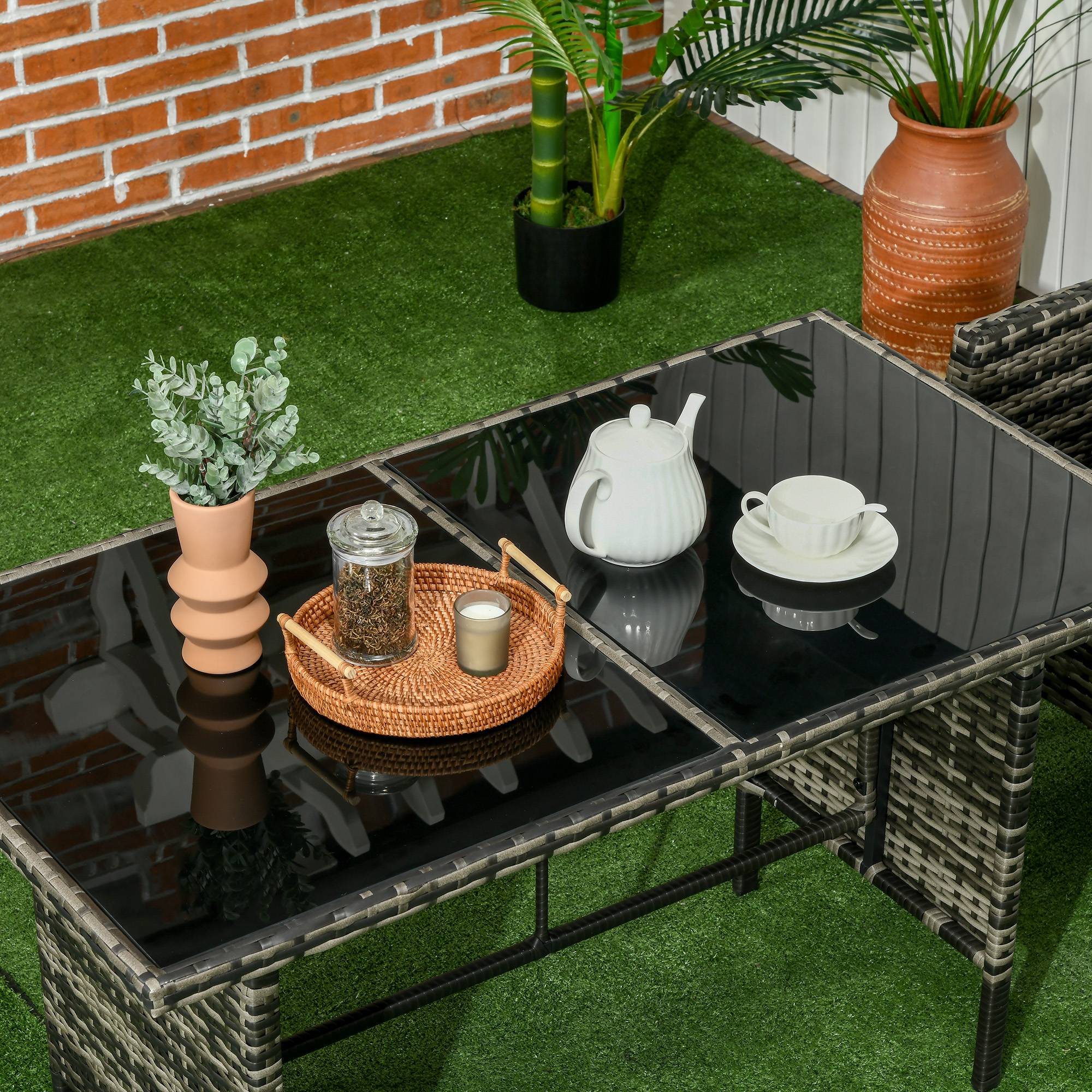 Outsunny - Salon de jardin 7 personnes 6 pièces coussins déperlants déhoussables inclus acier résine tressée grise - Outsunny - Imagen 7