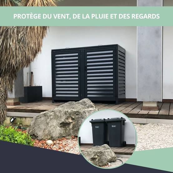 Cache-poubelle extérieur 2x360L en aluminium thermolaqué gris anthracite – Atole - Image 4