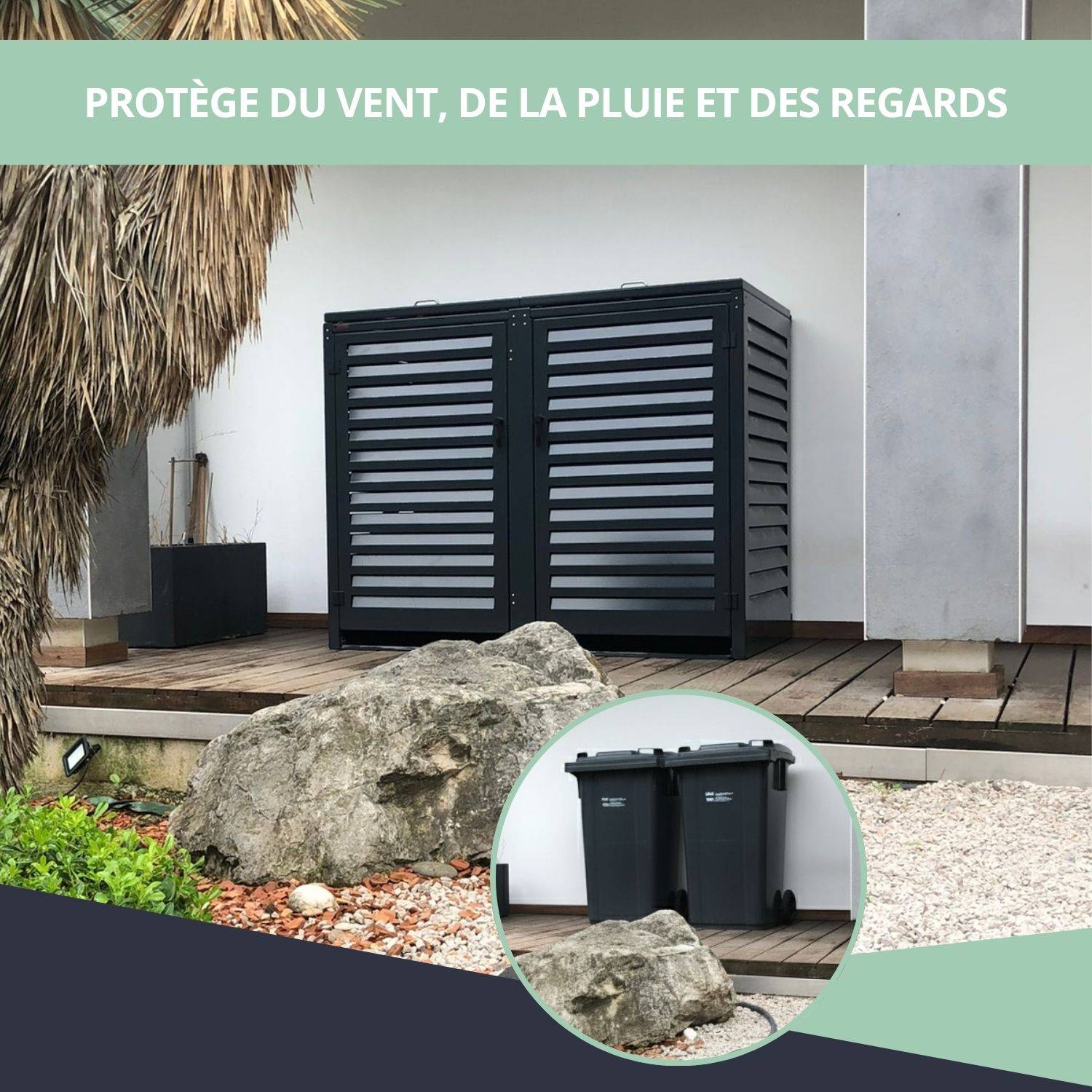 Cache-poubelle extérieur 2x360L en aluminium thermolaqué gris anthracite – Atole - Image 4