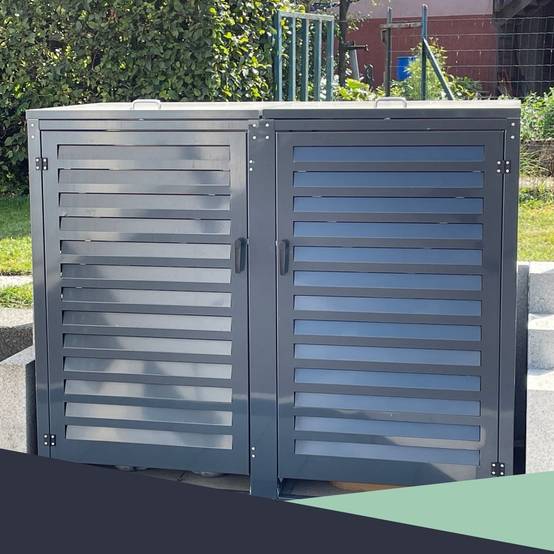 Cache-poubelle extérieur 2x360L en aluminium thermolaqué gris anthracite – Atole - Image 6