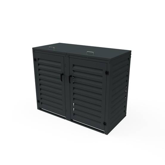 Cache-poubelle extérieur 2x360L en aluminium thermolaqué gris anthracite – Atole - Image 1