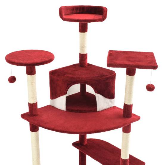Arbre à chat, Tour à chat avec griffoirs en sisal 203 cm Rouge et Blanc MP51 - Image 4