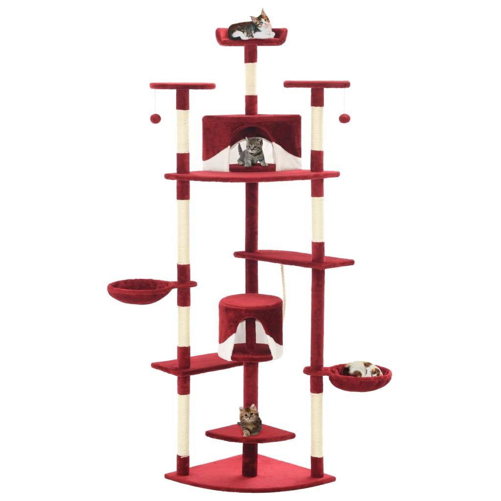 Arbre à chat, Tour à chat avec griffoirs en sisal 203 cm Rouge et Blanc MP51 - Image 2