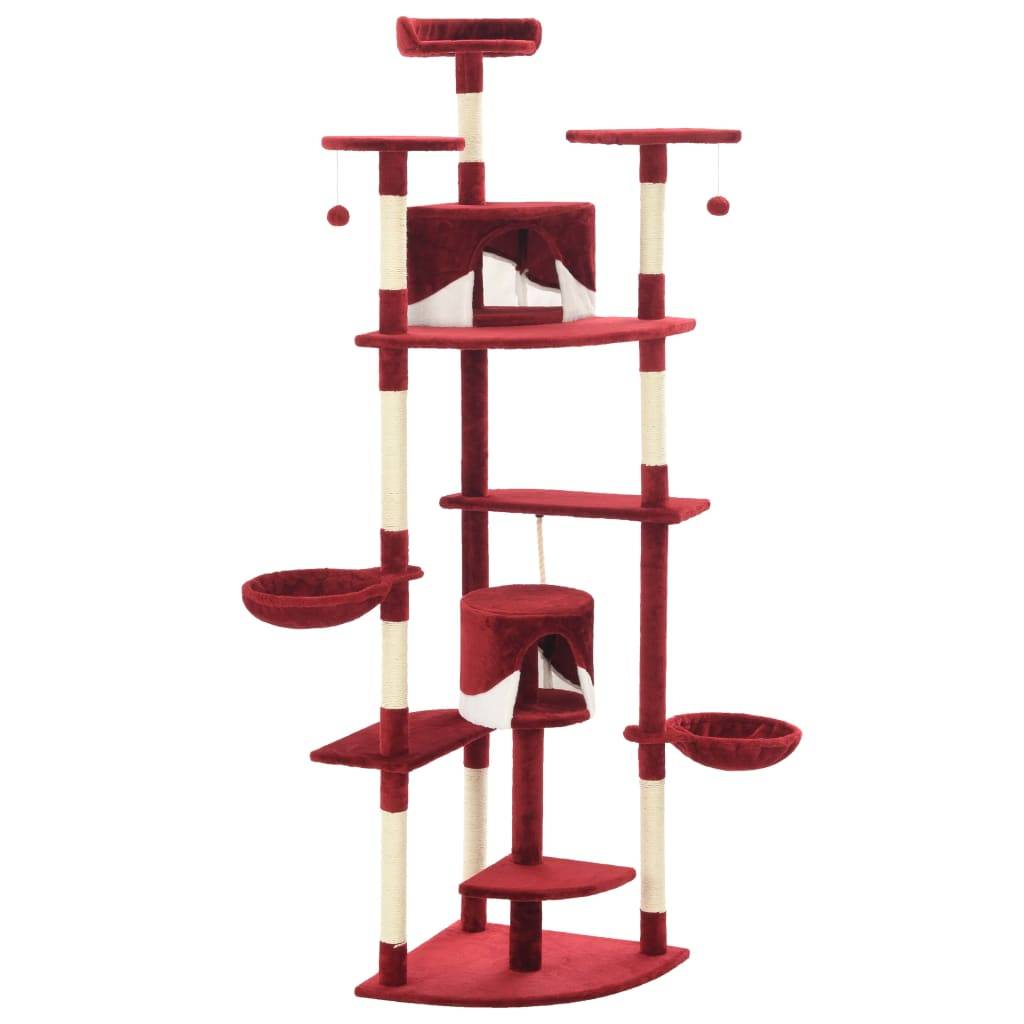 Arbre à chat, Tour à chat avec griffoirs en sisal 203 cm Rouge et Blanc MP51 - Image 3
