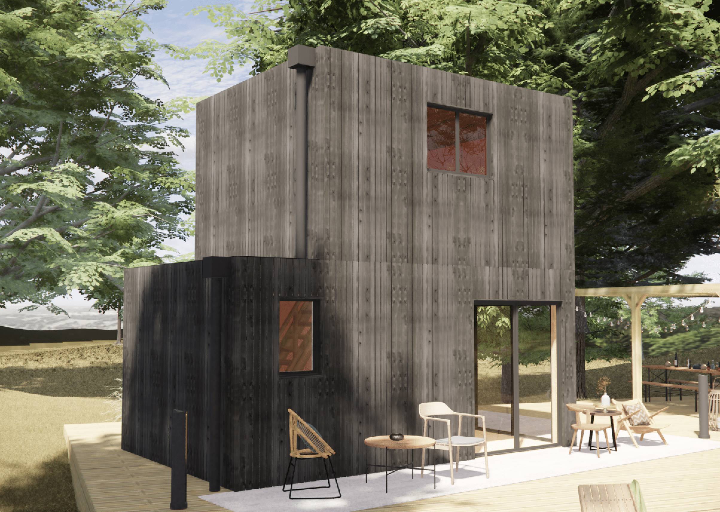 Studio de jardin 4 saisons en bois 5,5 x 3,5 x 2,7 m / isolation RE2020 avec mezzanine et terrasse / menuiseries alu k-line - Image 1