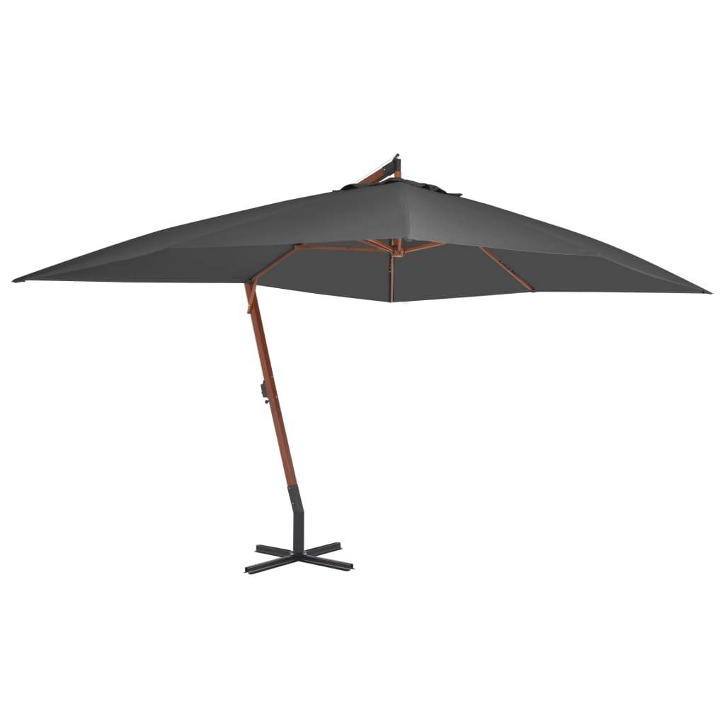 PANGIVO - Parasol de jardin en porte-à-faux avec mât en bois anthracite 400 x 300 x 285 cm - PANGIVO