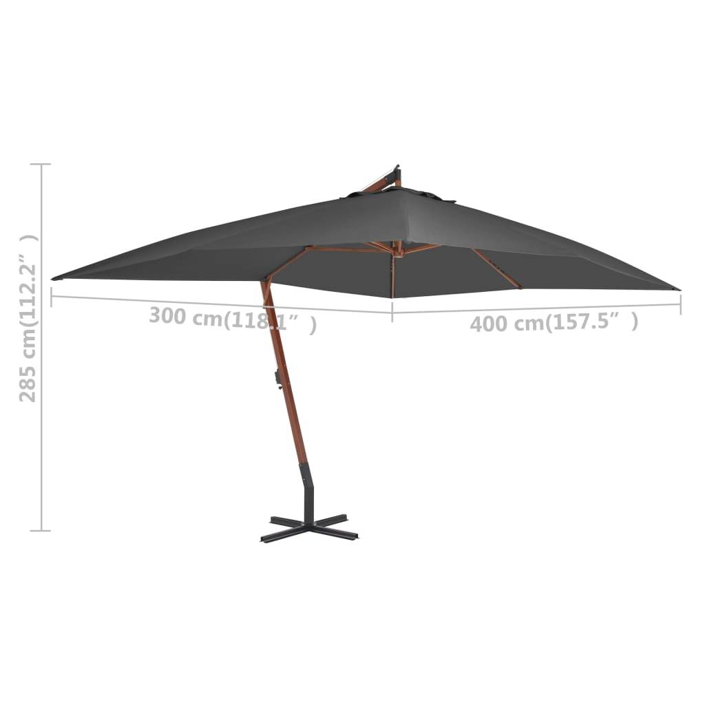 PANGIVO - Parasol de jardin en porte-à-faux avec mât en bois anthracite 400 x 300 x 285 cm - PANGIVO - Image 5