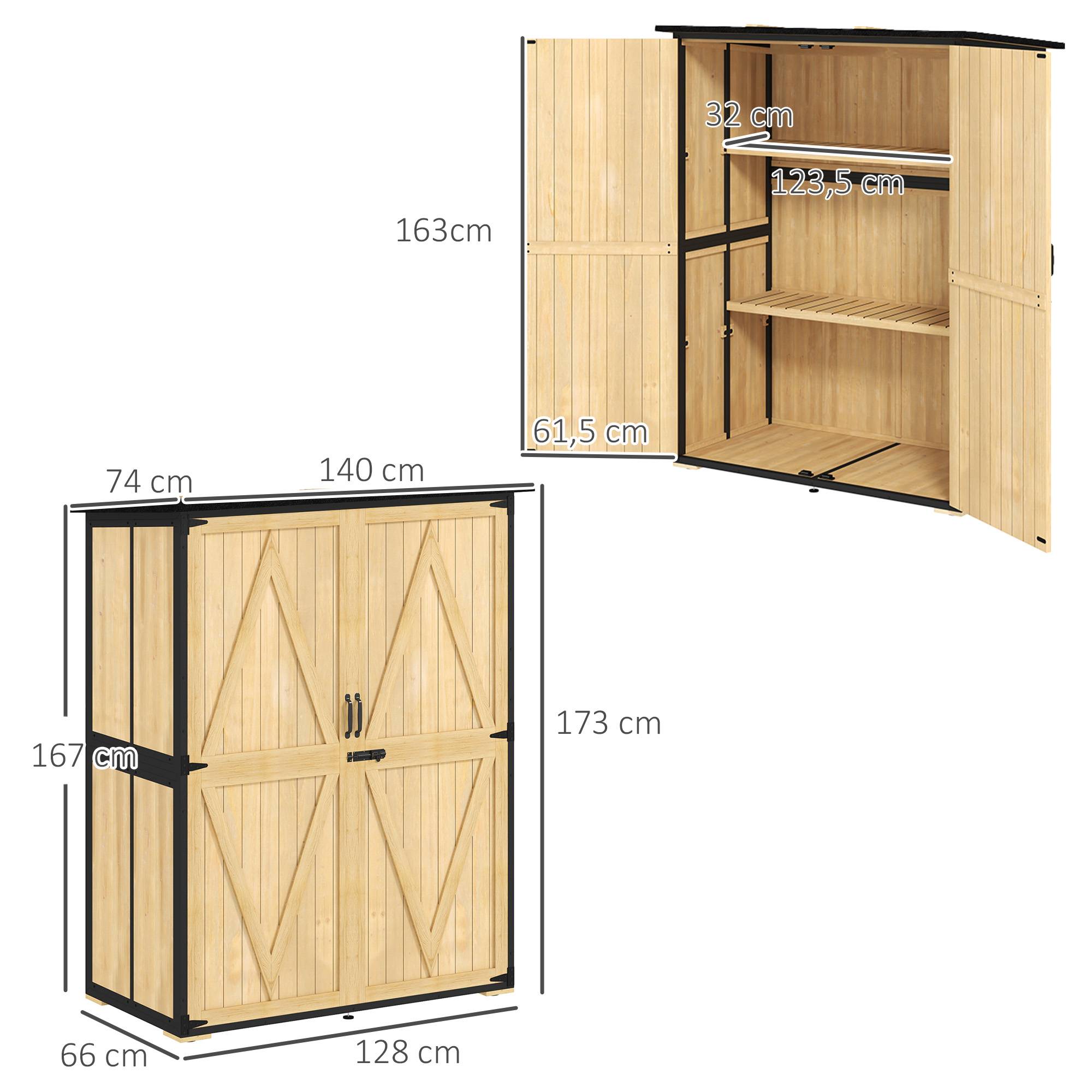 Armoire outils bois et acier, toit asphalte, 2 étagères, portes verrouillables, bois naturel - Image 5