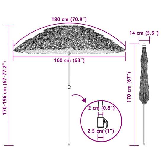 PANGIVO - Parasol de jardin naturel polypropylène polyester 160 x 160 x 196 cm - PANGIVO - Image 7
