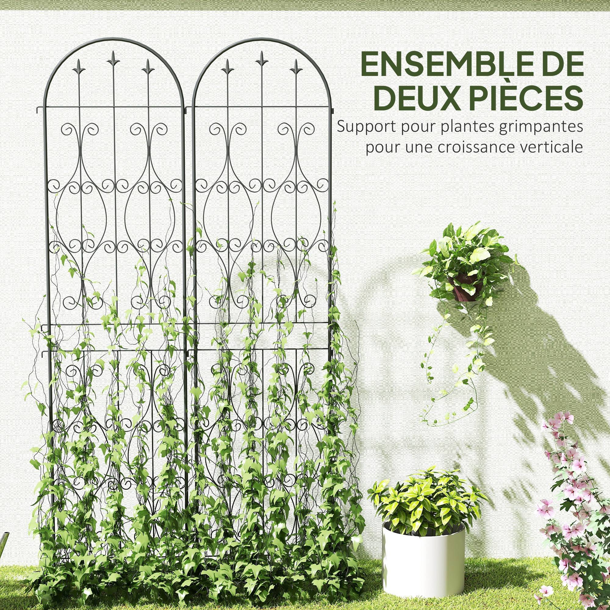 Treillis de jardin lot de 2 métal noir 50 x 1.3 x 220 cm - PANGIVO - Image 6