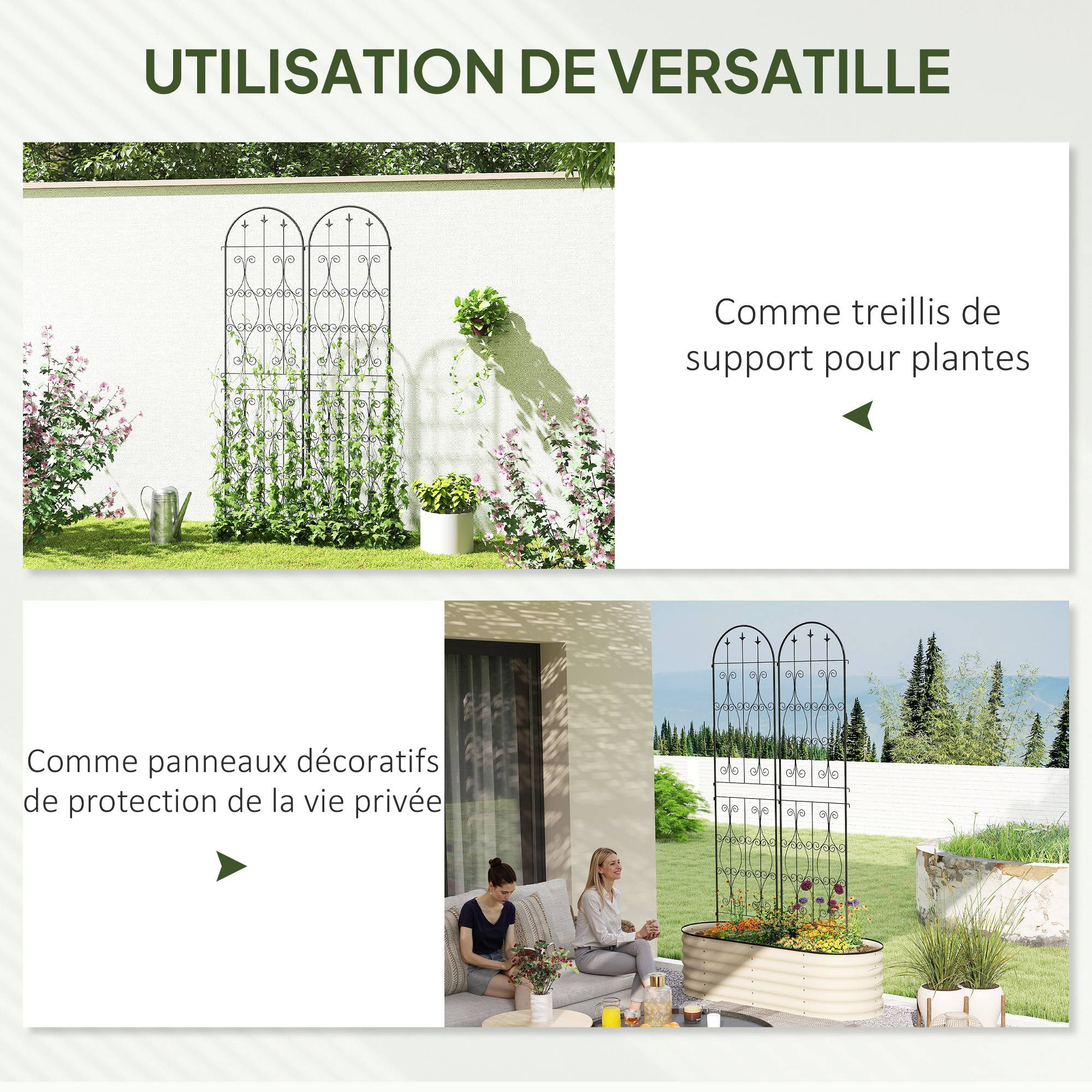 Treillis de jardin lot de 2 métal noir 50 x 1.3 x 220 cm - PANGIVO - Image 8
